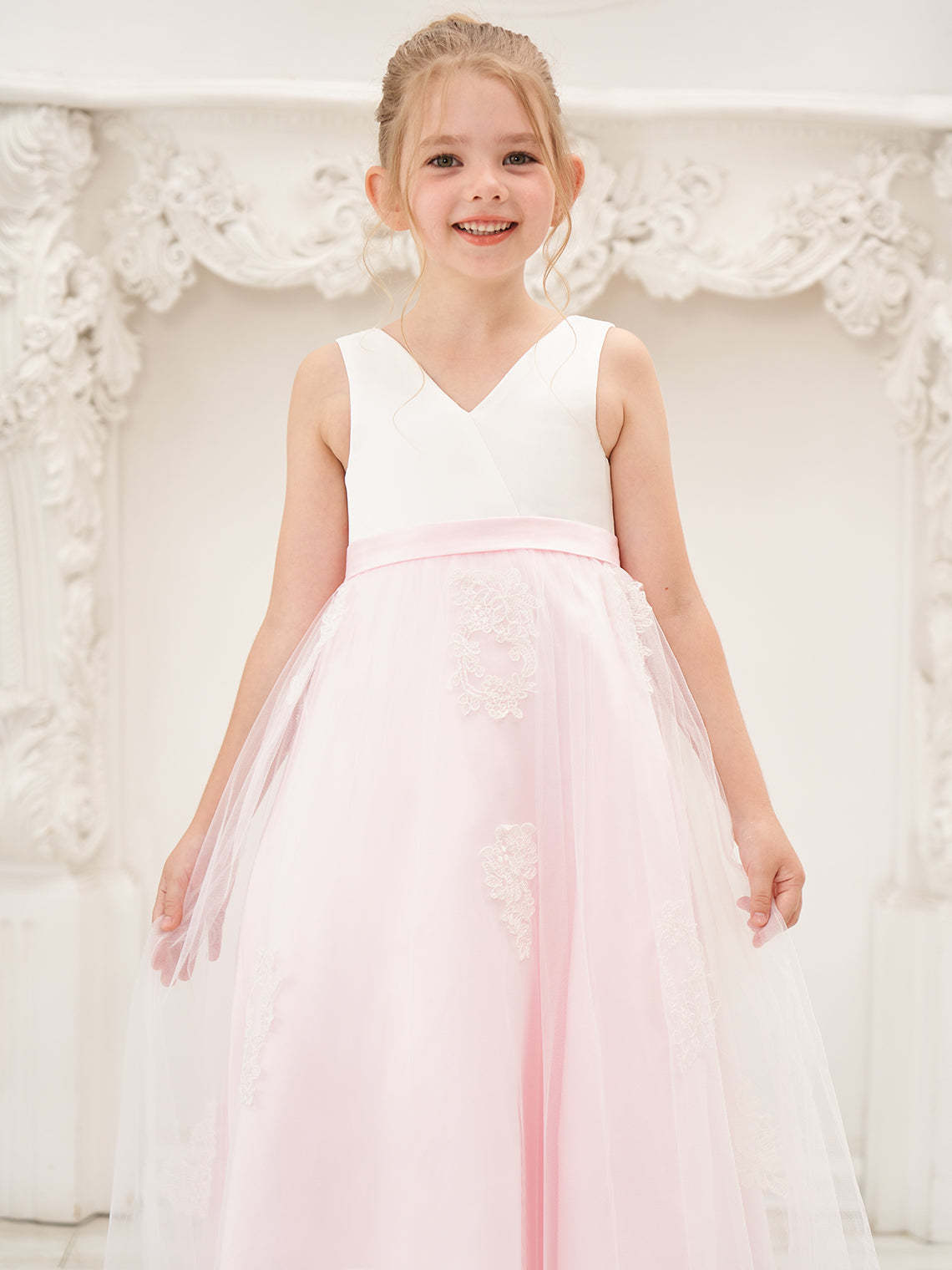 Pink A-line Ankle-length Dress in Satin Tulle