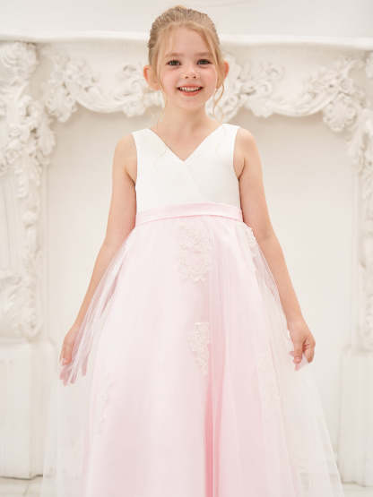 Pink A-line Ankle-length Dress in Satin Tulle