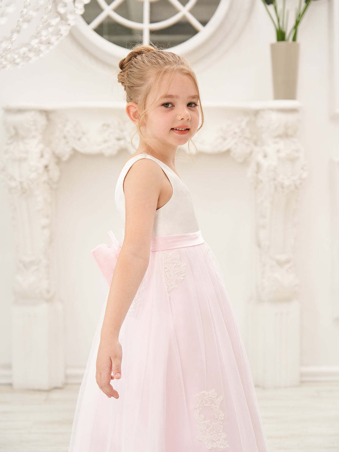 Pink A-line Ankle-length Dress in Satin Tulle