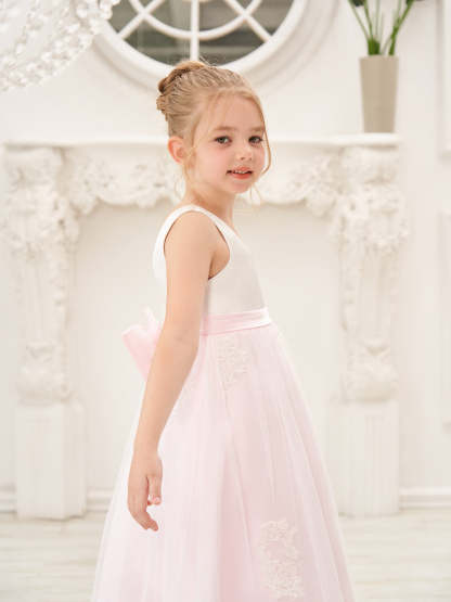 Pink A-line Ankle-length Dress in Satin Tulle