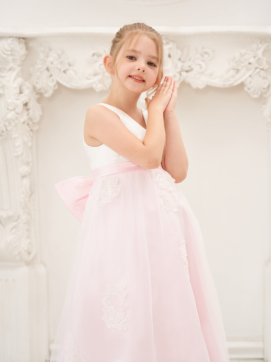 Pink A-line Ankle-length Dress in Satin Tulle