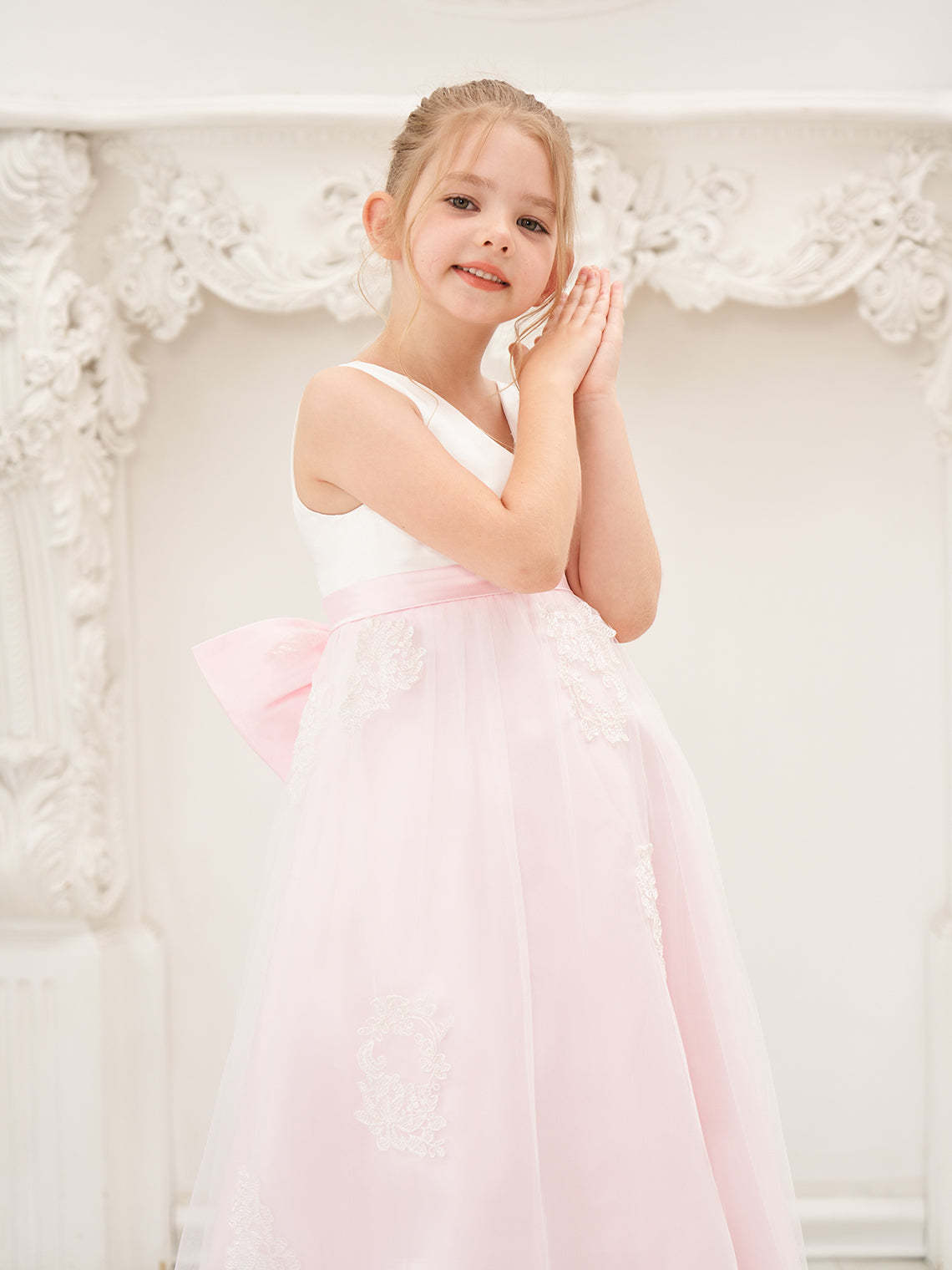 Pink A-line Ankle-length Dress in Satin Tulle