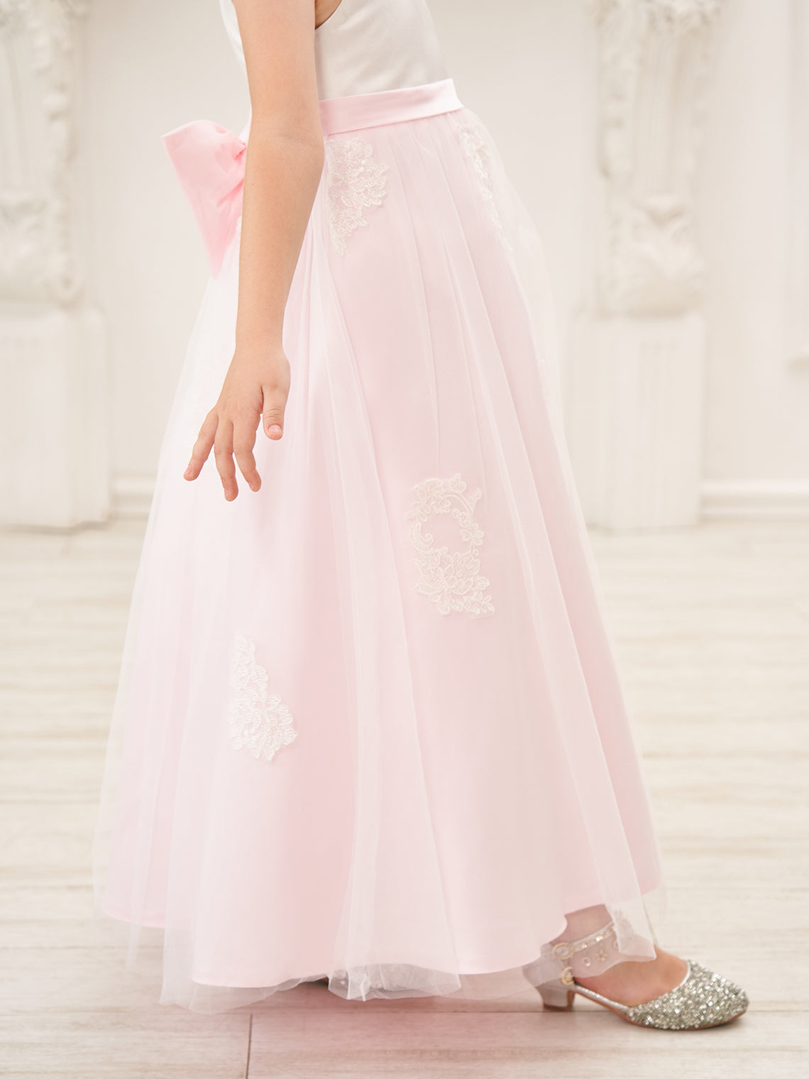 Pink A-line Ankle-length Dress in Satin Tulle