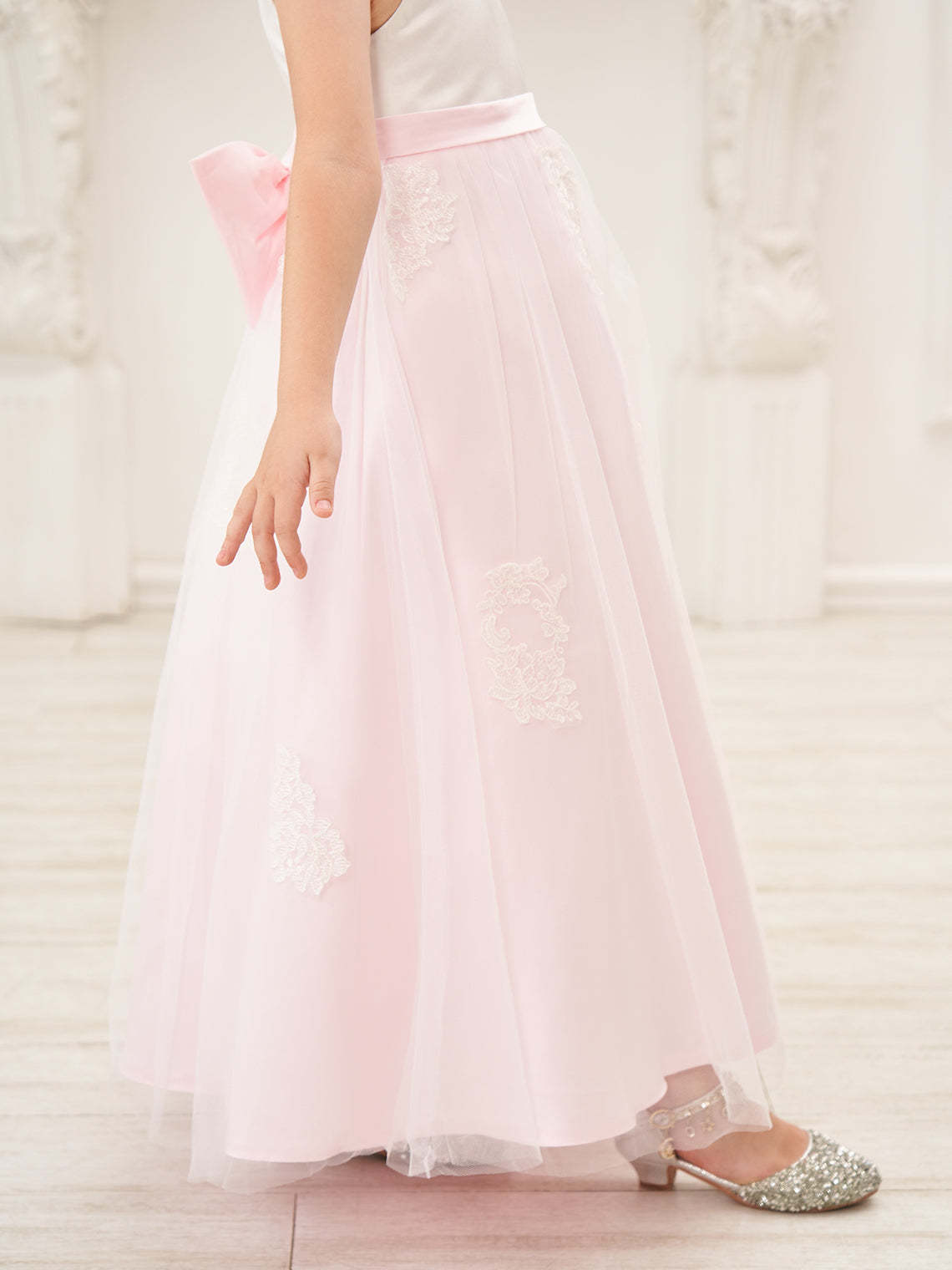 Pink A-line Ankle-length Dress in Satin Tulle