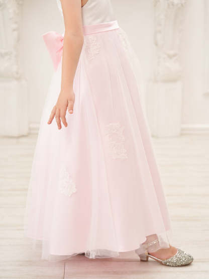 Pink A-line Ankle-length Dress in Satin Tulle