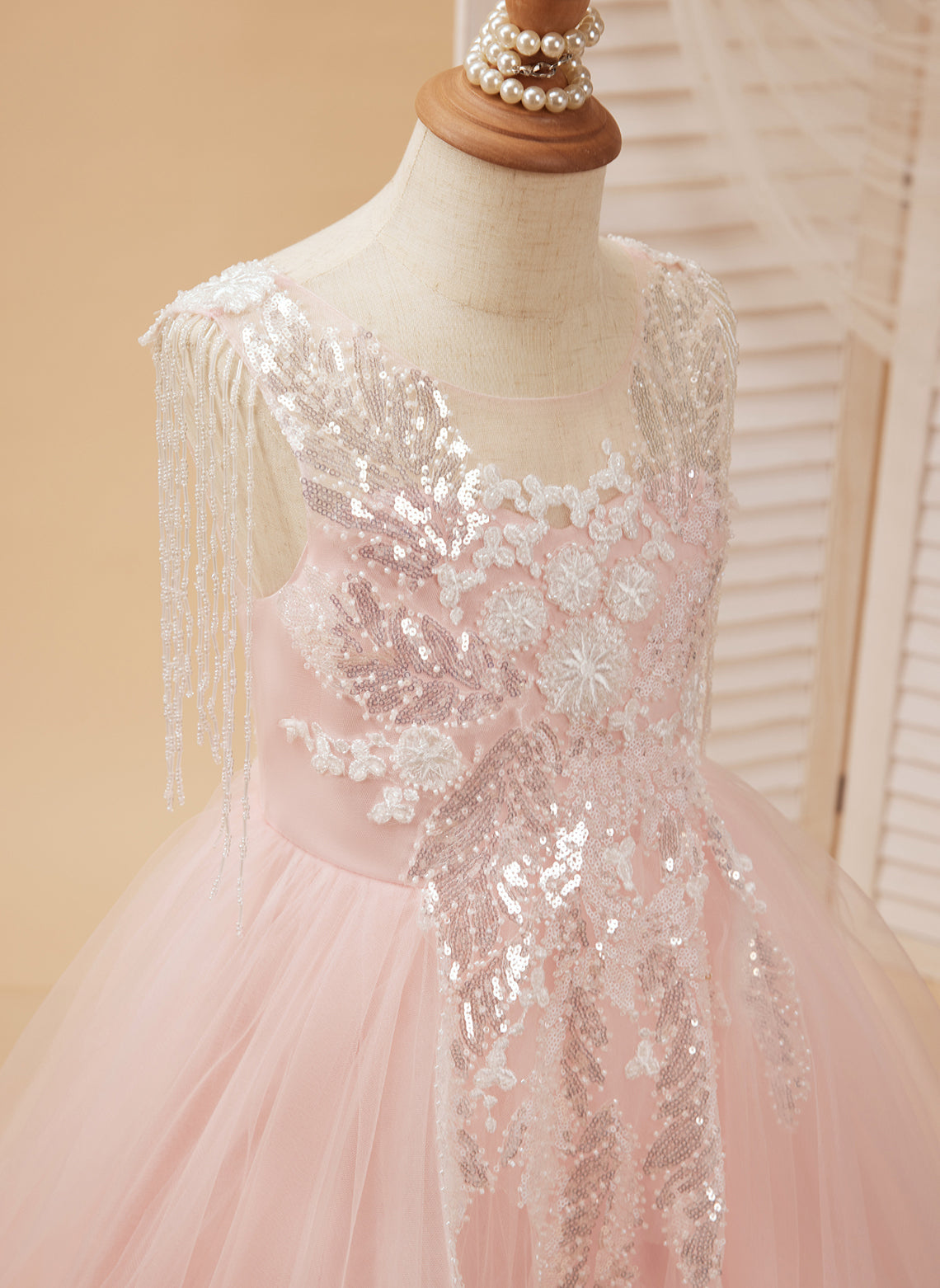 Princess-style Pink Satin Tulle Ball Gown for Flower Girls