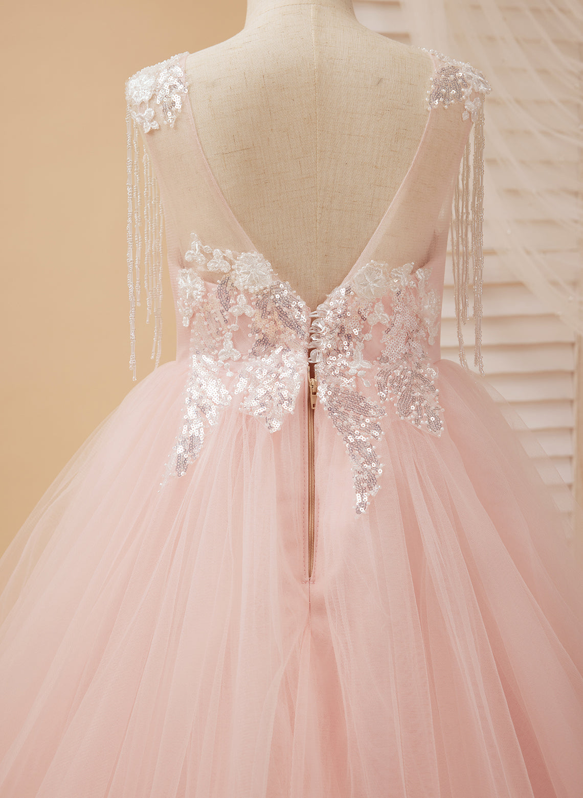 Princess-style Pink Satin Tulle Ball Gown for Flower Girls