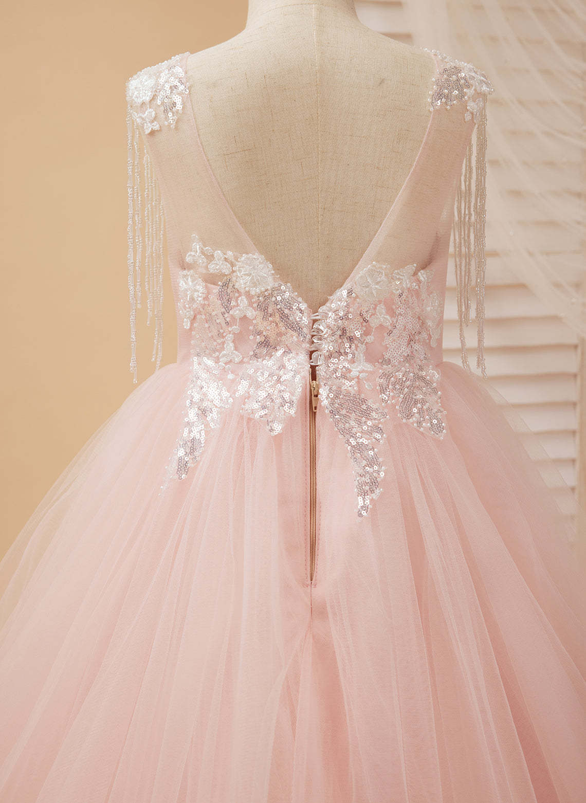 Princess-style Pink Satin Tulle Ball Gown for Flower Girls