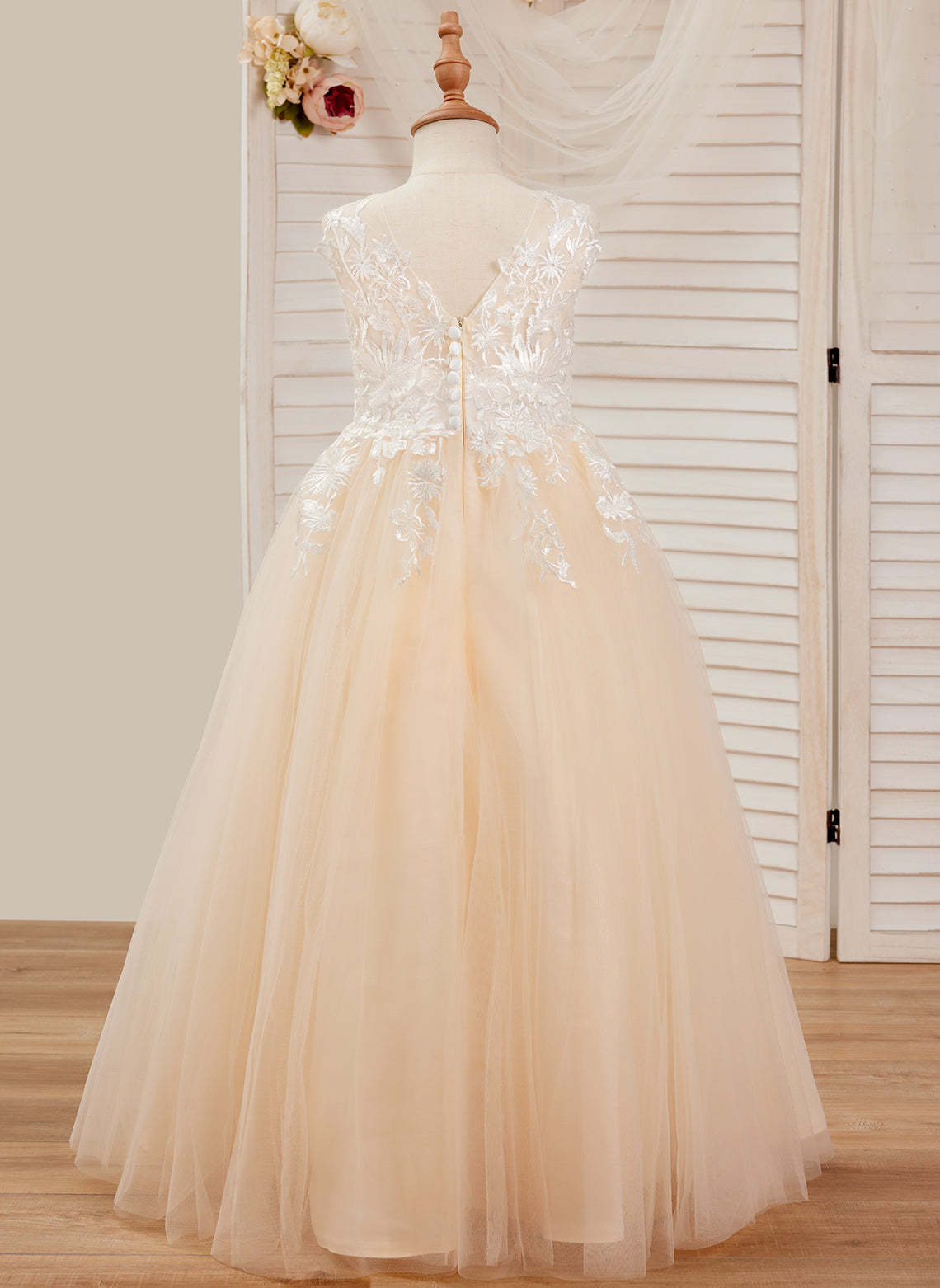 Pink Floor-length A-line Dress in Lace and Tulle
