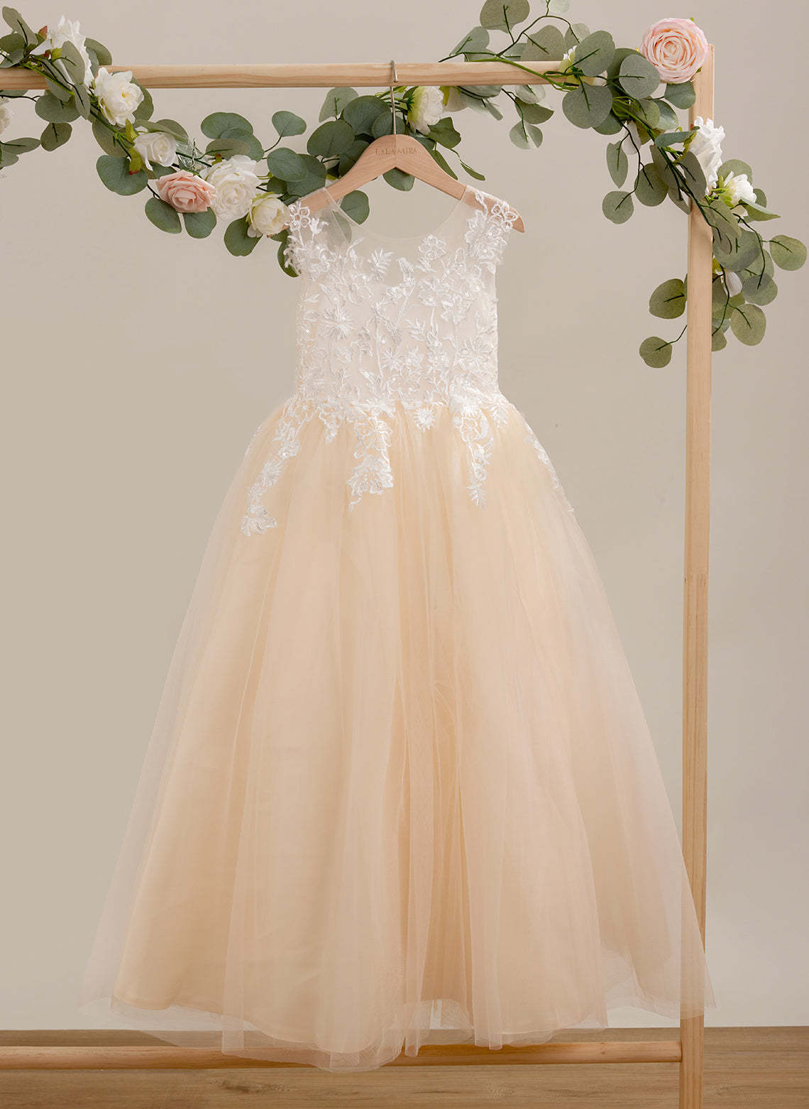 Pink Floor-length A-line Dress in Lace and Tulle