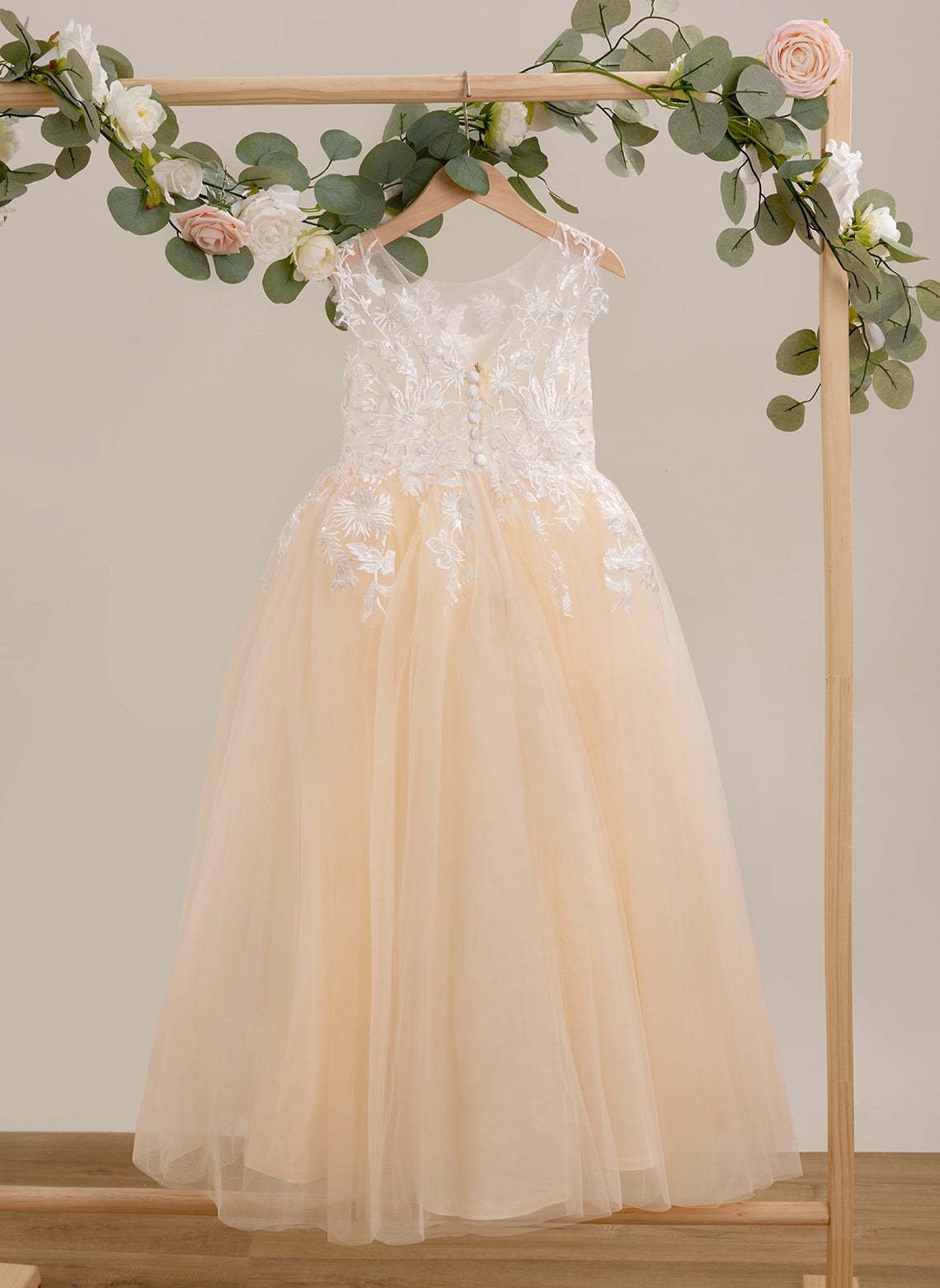 Pink Floor-length A-line Dress in Lace and Tulle