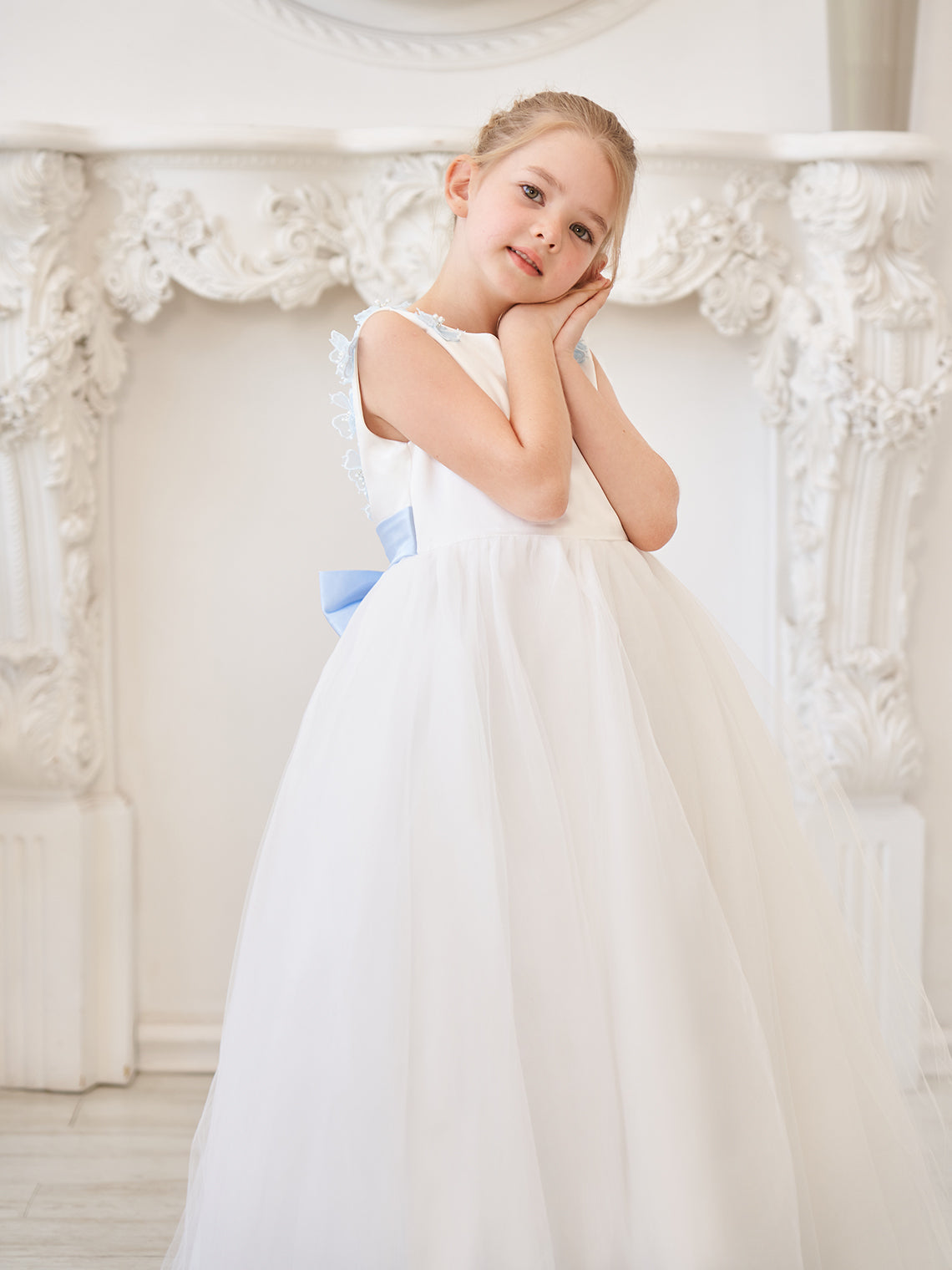Ivory Floor-length Princess Ball-Gown with 3D Flower Tulle for Flower Girls