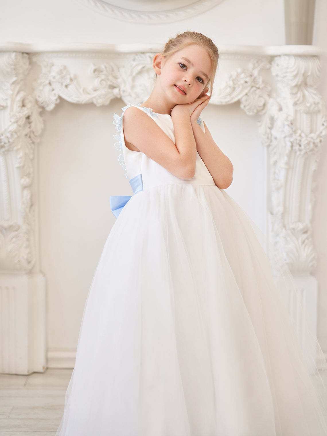 Ivory Floor-length Princess Ball-Gown with 3D Flower Tulle for Flower Girls