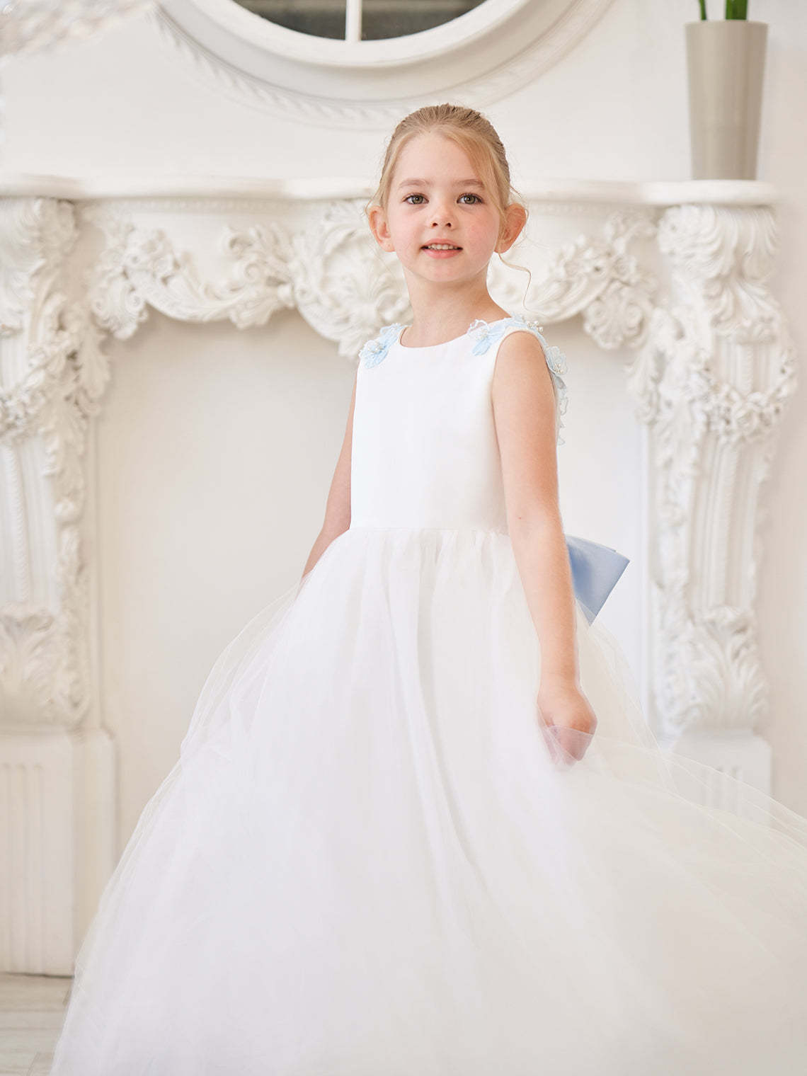 Ivory Floor-length Princess Ball-Gown with 3D Flower Tulle for Flower Girls