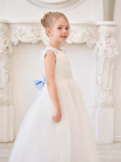 Ivory Floor-length Princess Ball-Gown with 3D Flower Tulle for Flower Girls