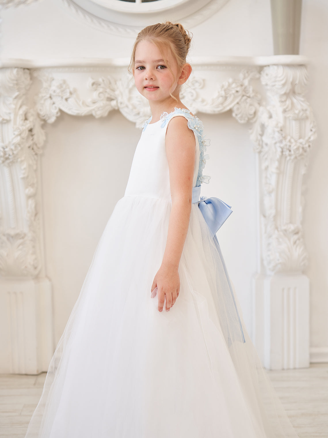 Ivory Floor-length Princess Ball-Gown with 3D Flower Tulle for Flower Girls