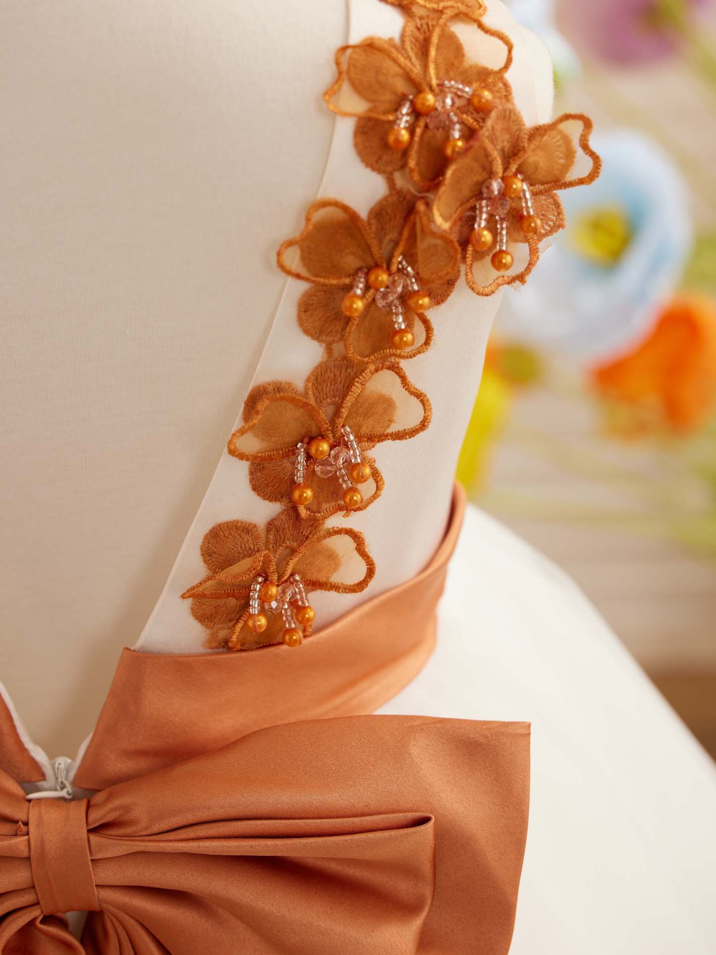 Ivory Floor-length Princess Ball-Gown with 3D Flower Tulle for Flower Girls