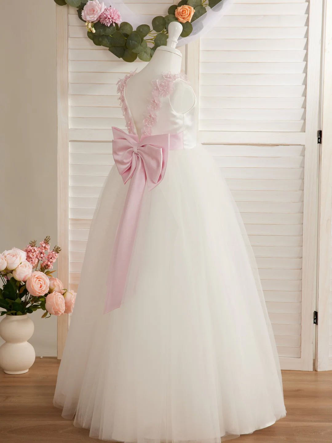 Ivory Floor-length Princess Ball-Gown with 3D Flower Tulle for Flower Girls
