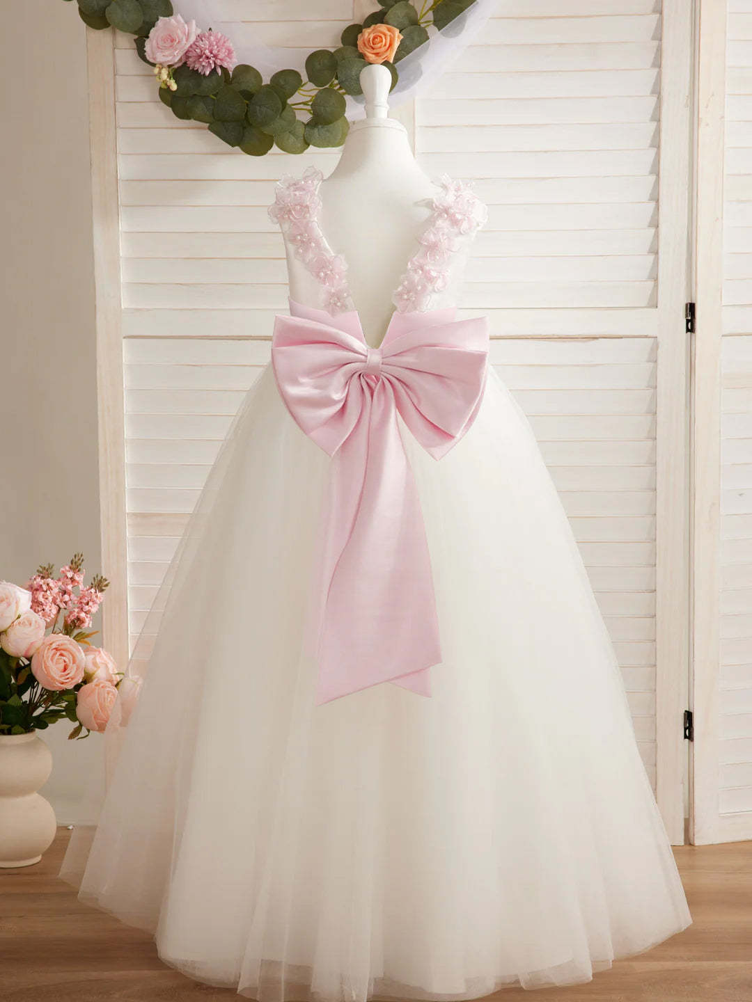Ivory Floor-length Princess Ball-Gown with 3D Flower Tulle for Flower Girls