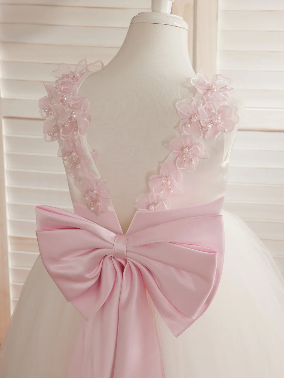 Ivory Floor-length Princess Ball-Gown with 3D Flower Tulle for Flower Girls