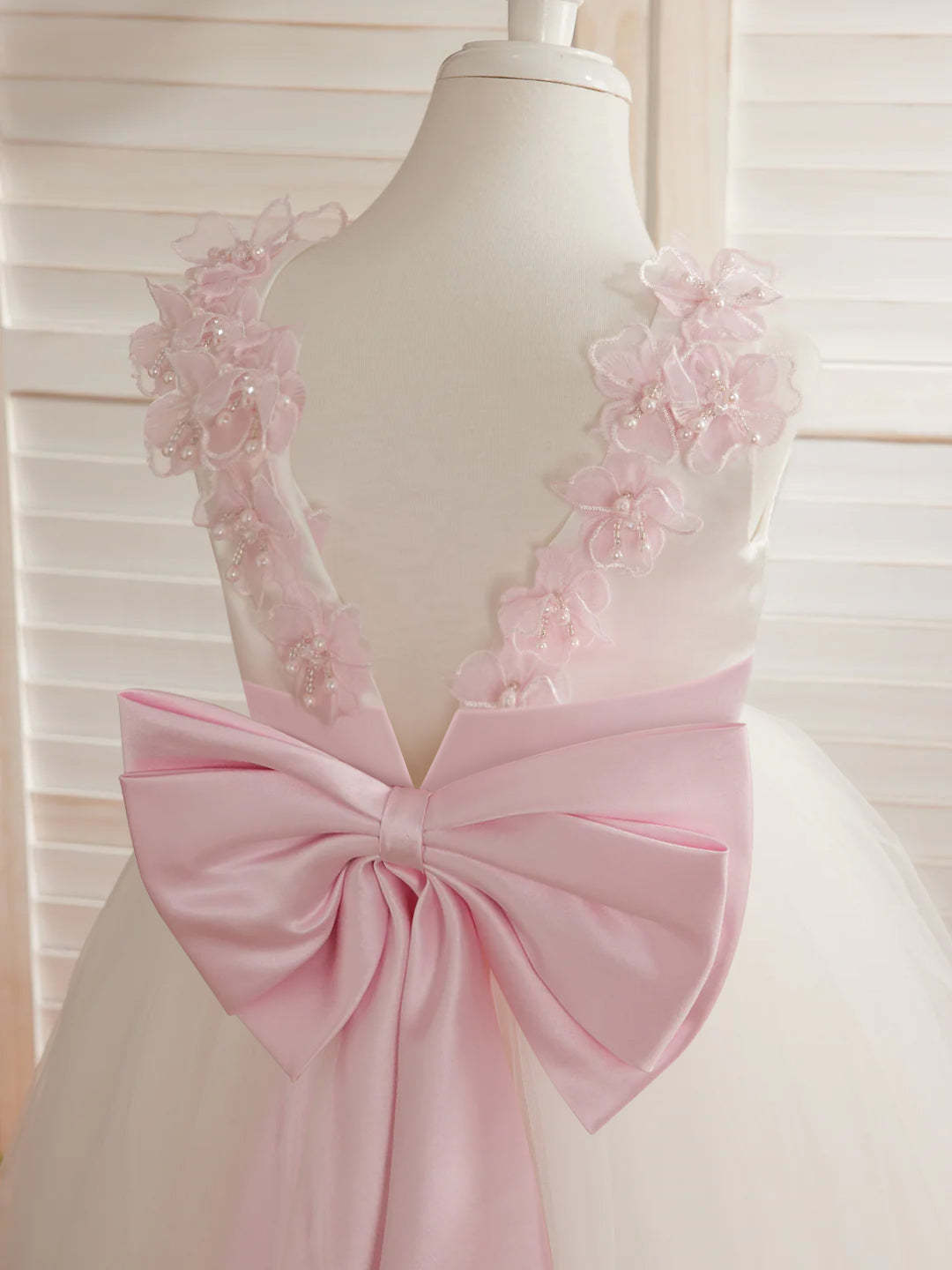 Ivory Floor-length Princess Ball-Gown with 3D Flower Tulle for Flower Girls