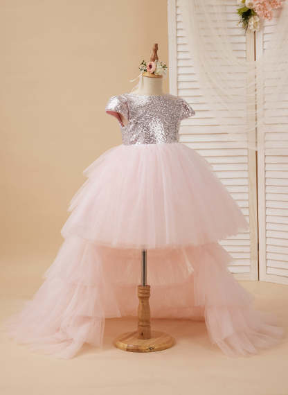 Pink Princess Tulle Ball-Gown Dress for Flower Girls