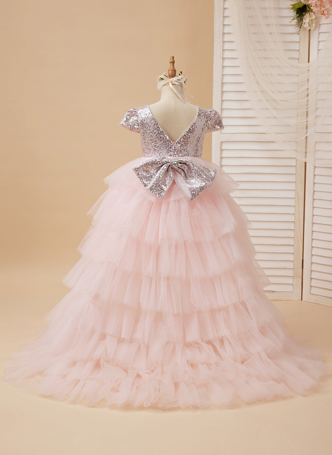 Pink Princess Tulle Ball-Gown Dress for Flower Girls