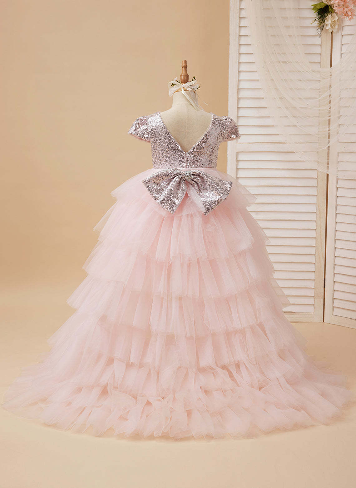 Pink Princess Tulle Ball-Gown Dress for Flower Girls