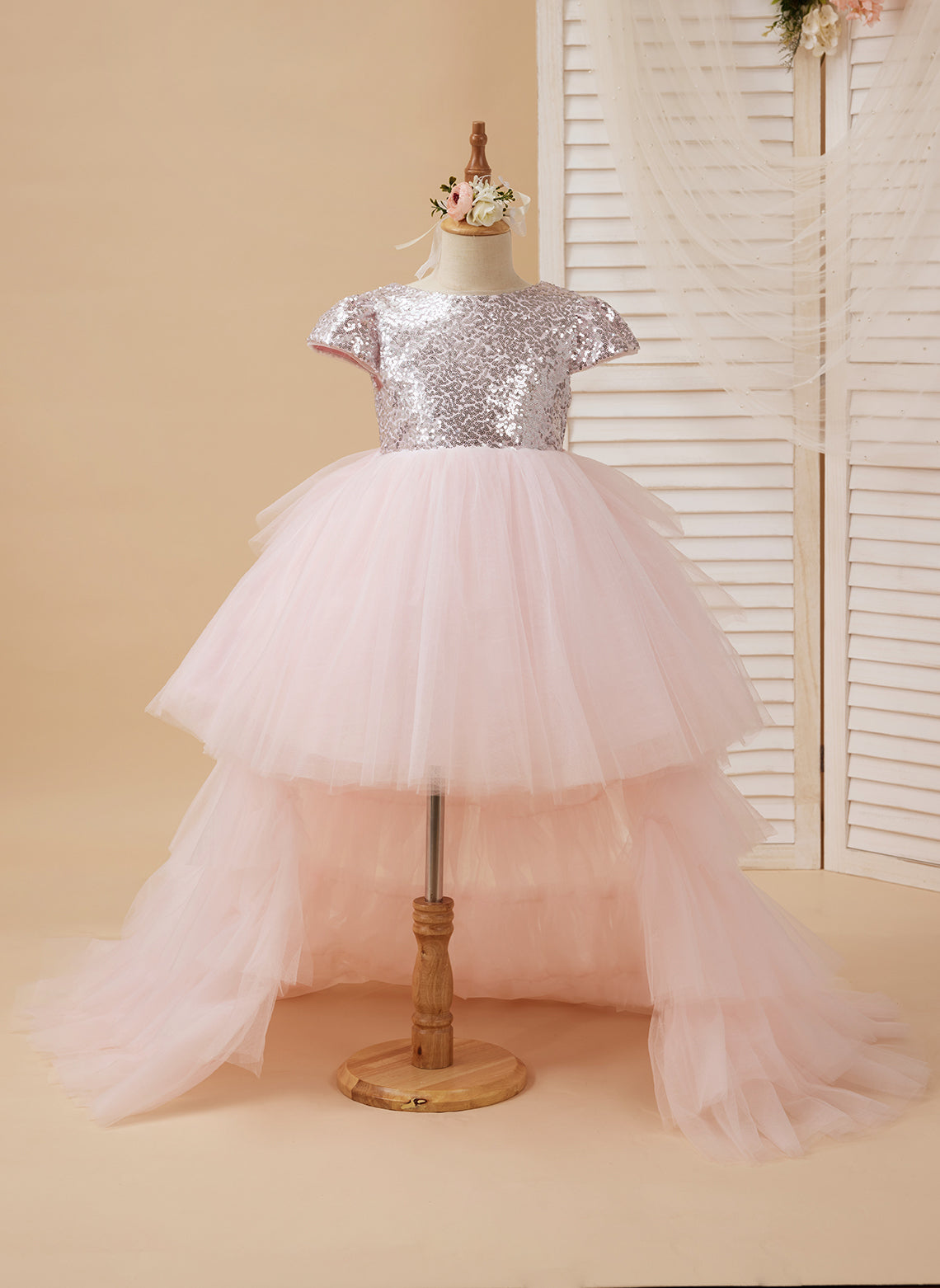 Pink Princess Tulle Ball-Gown Dress for Flower Girls