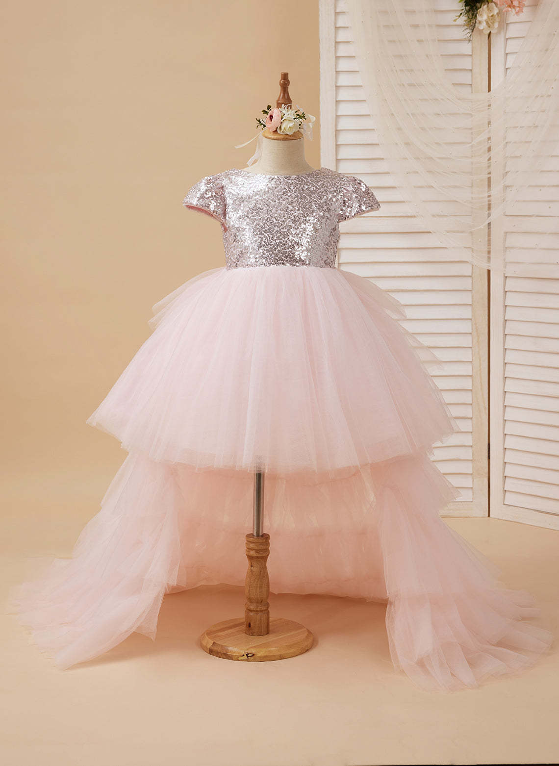 Pink Princess Tulle Ball-Gown Dress for Flower Girls