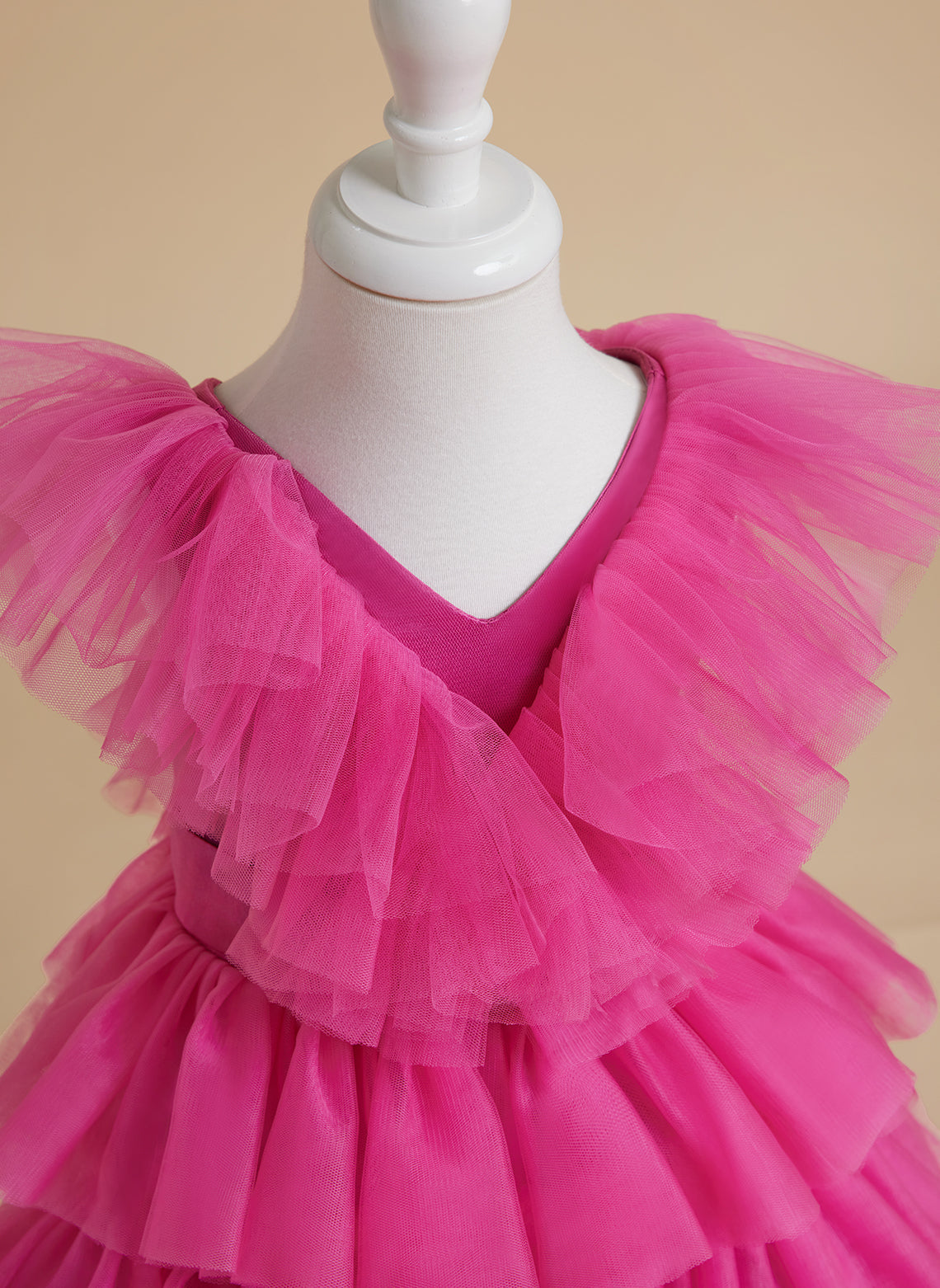 Pink Sleeveless Tulle Flower Girl Ball-Gown with Ruffles