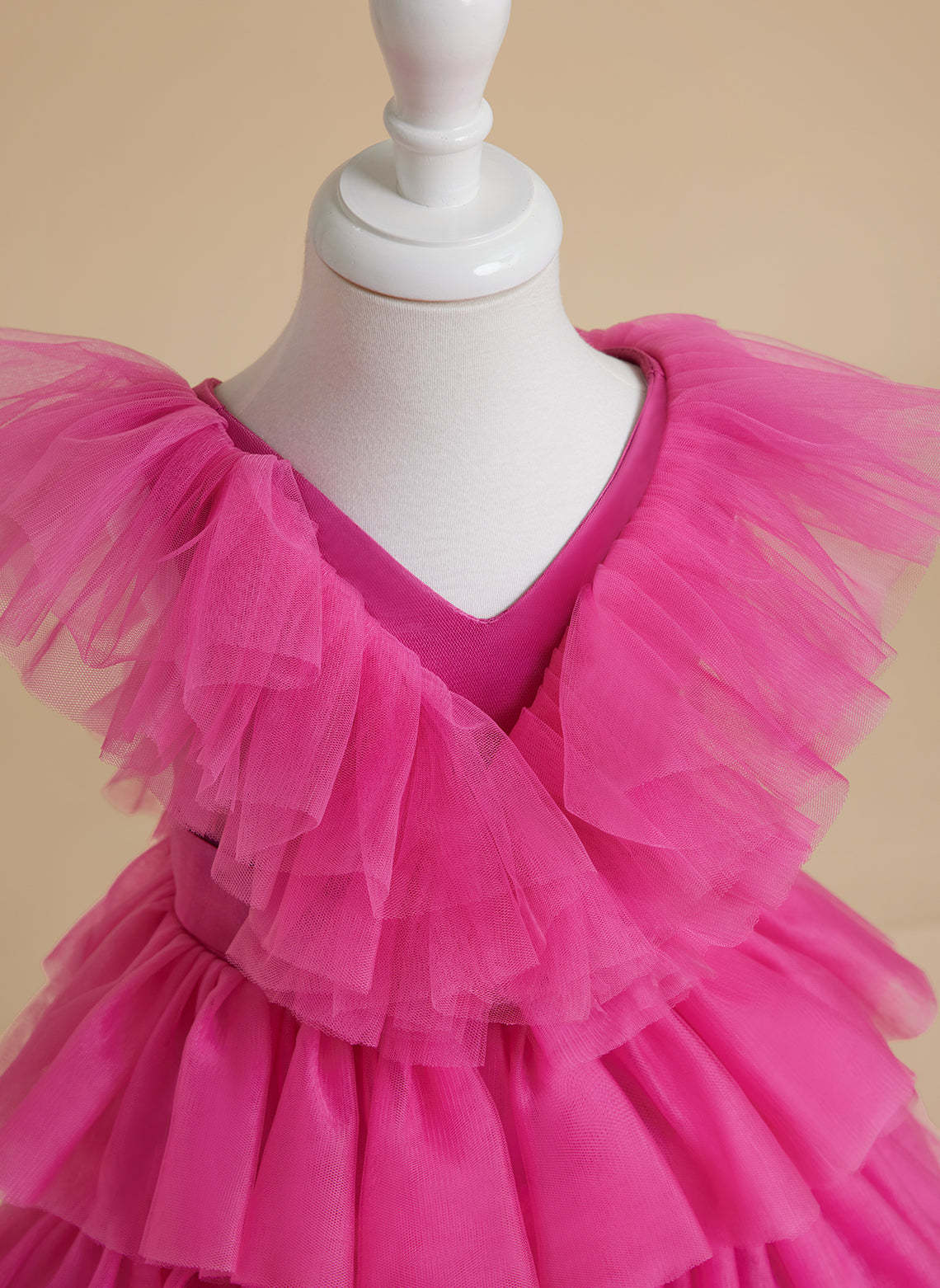 Pink Sleeveless Tulle Flower Girl Ball-Gown with Ruffles