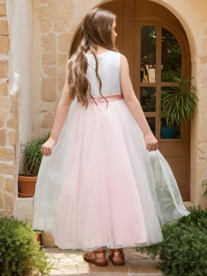 Ankle-length Flower Girl Dress with 3D Floral Satin Tulle A-line