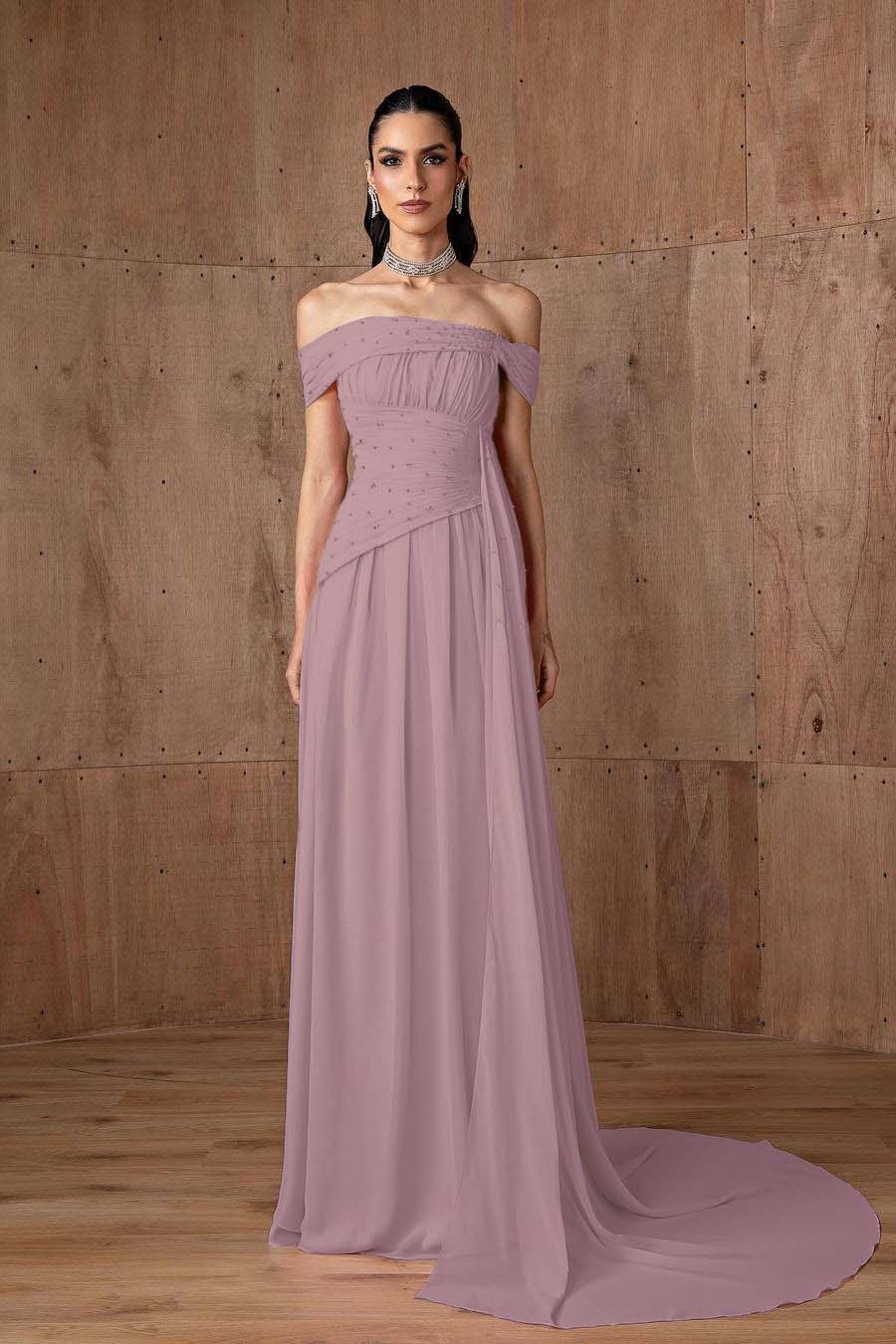 Off the Shoulder Sleeveless Strapless Ruffles Long Prom Dress With Beading