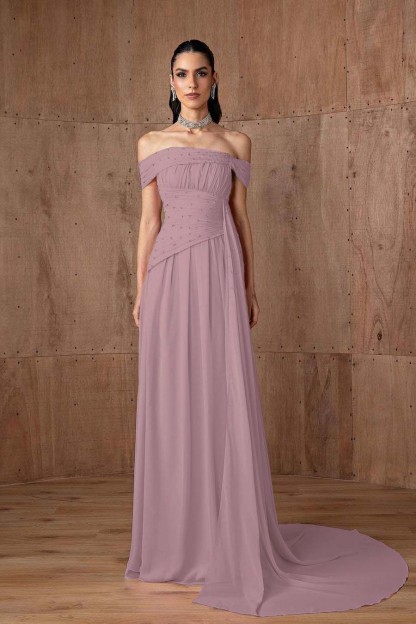 Off the Shoulder Sleeveless Strapless Ruffles Long Prom Dress With Beading