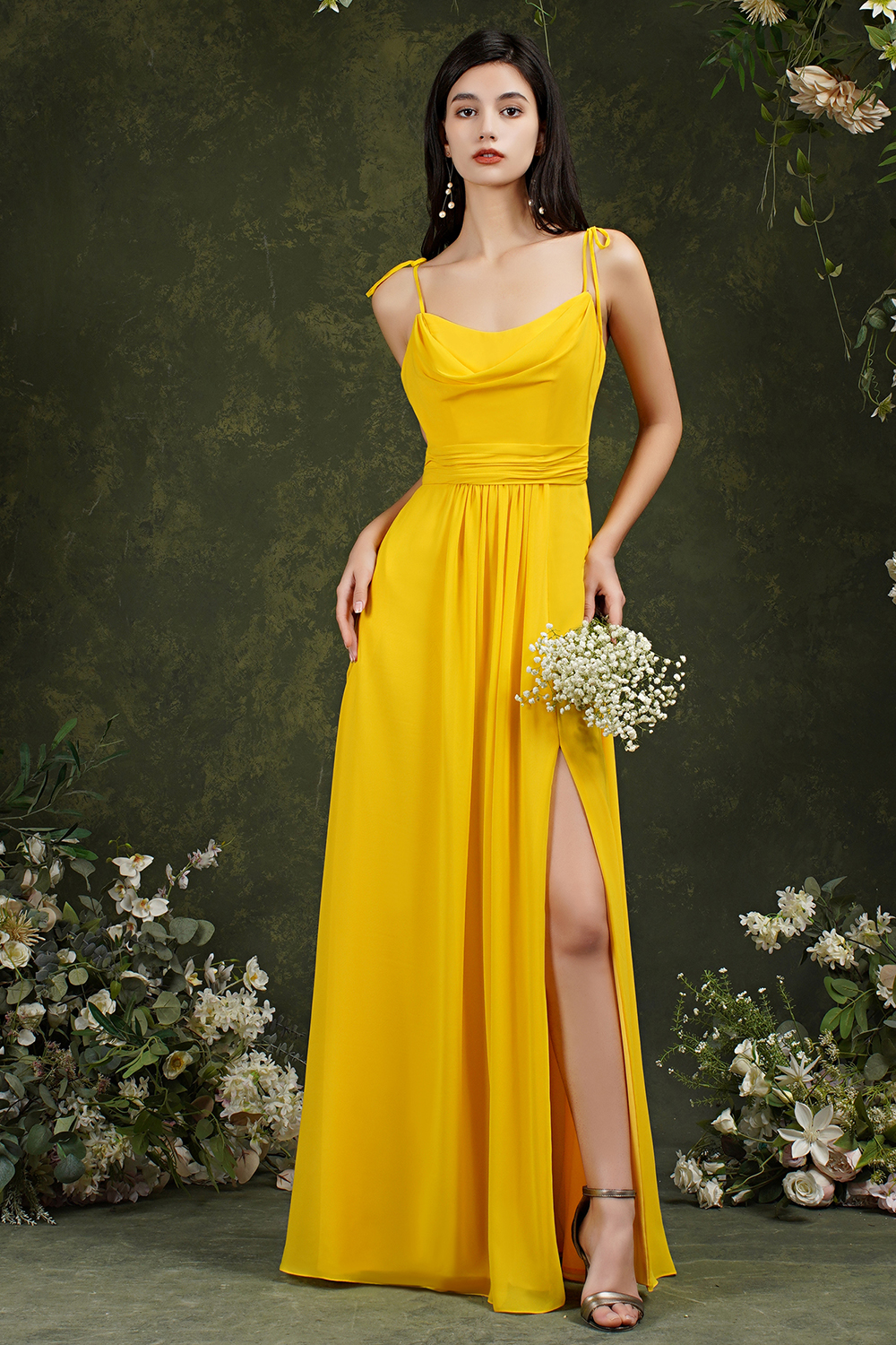 Bmbridal Spaghetti-Straps Bridesmaid Dress Chiffon With Slit-BMbridal