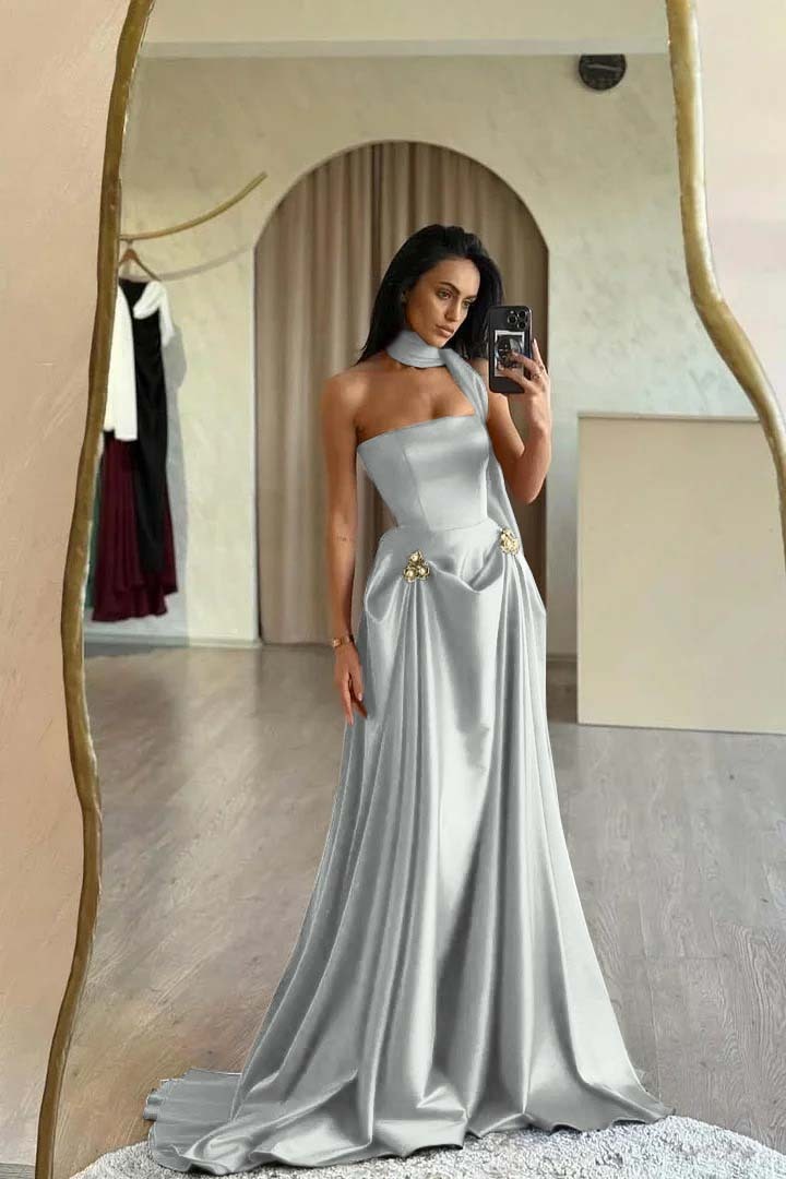 Strapless Sleeveless A Line Long Prom Dress With Ruffles Beading