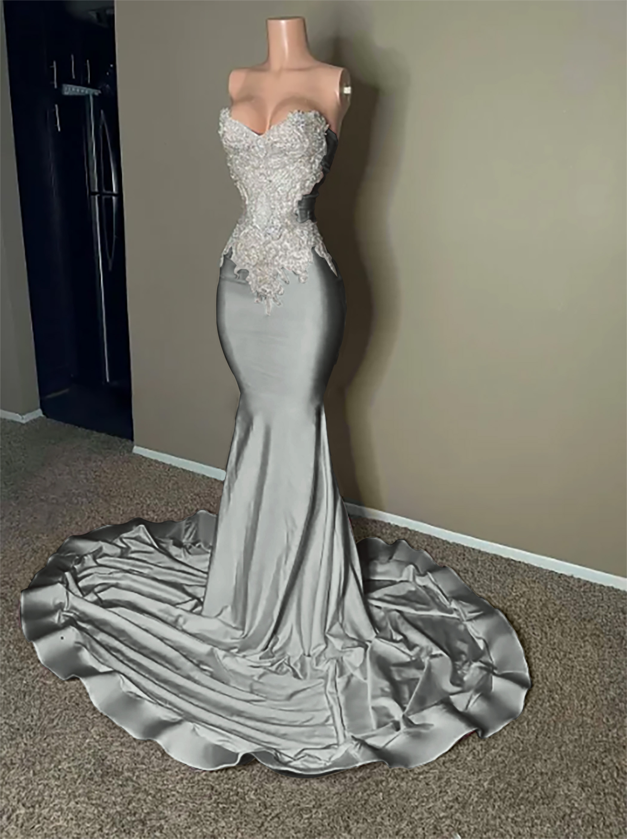 Stunning Pink Sleeveless Strapless Mermaid Long Prom Dress With Embroidery