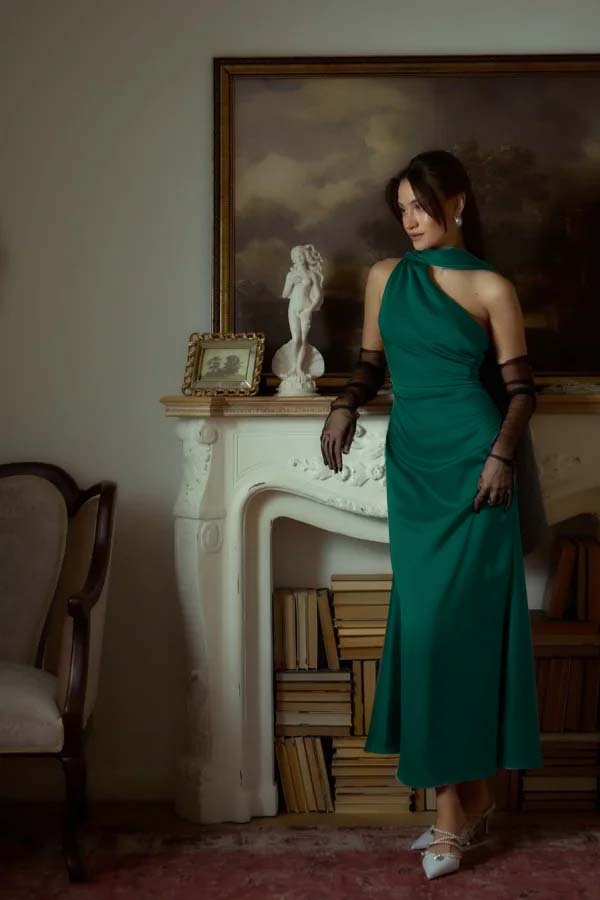 One Shoulder Sleeveless Long Mermaid Prom Dress With Pleated