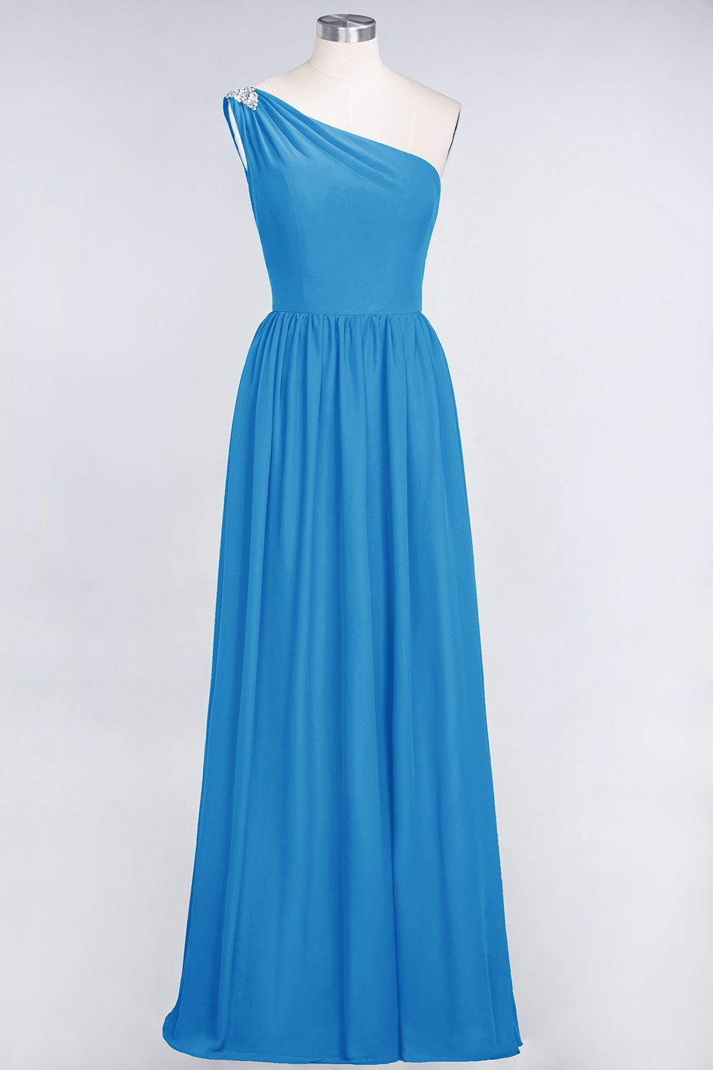 BMbridal Affordable Chiffon One-Shoulder Ruffle Bridesmaid Dress with Beadings-BMbridal