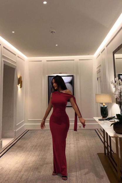 One Shoulder Sleeveless Mermaid Long Prom Dress With Pleated