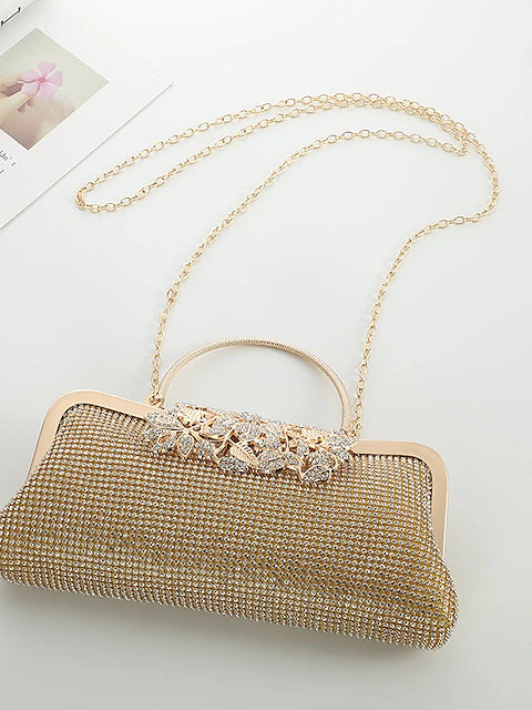 Crystals Rhinestone Chain Clutches Bags with Large Polyester Capacity
