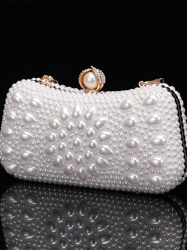 Solid Color Pearls Chain Clutch Bags in Polyester