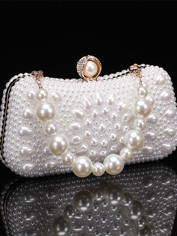 Solid Color Pearls Chain Clutch Bags in Polyester