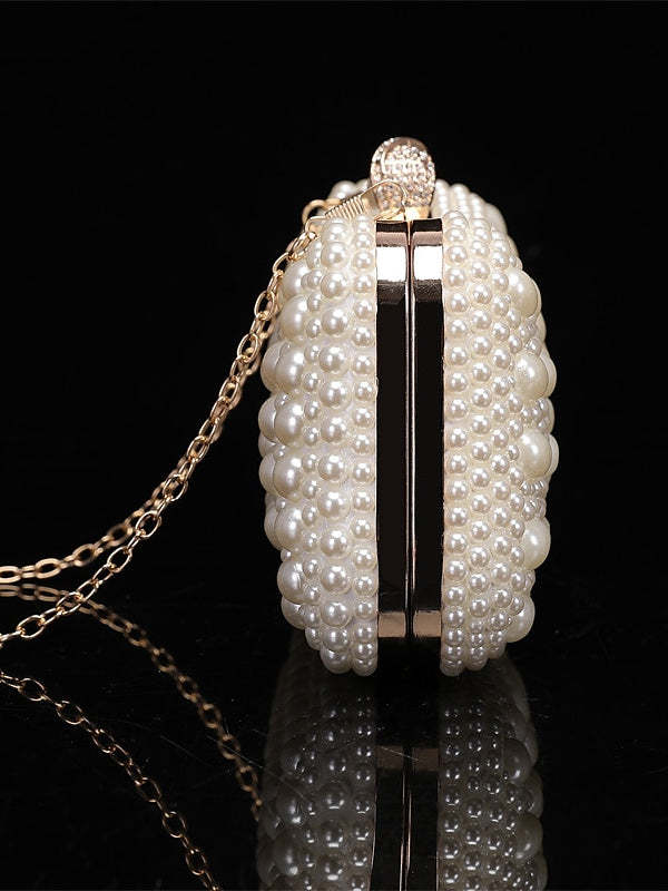Solid Color Pearls Chain Clutch Bags in Polyester