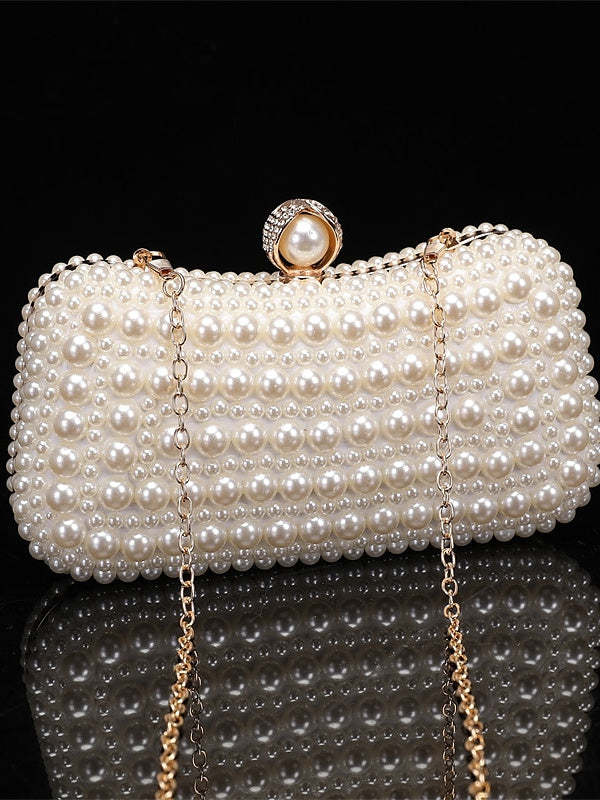 Solid Color Pearls Chain Clutch Bags in Polyester
