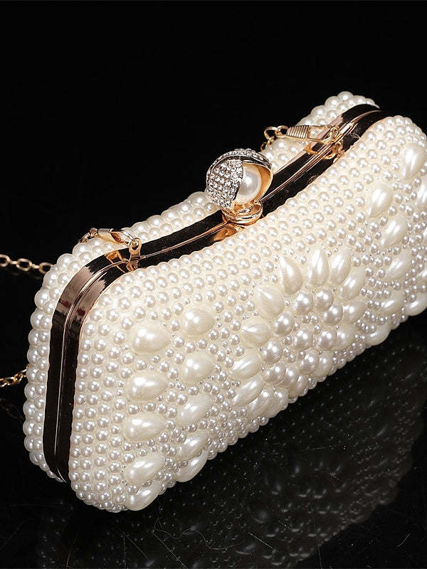 Solid Color Pearls Chain Clutch Bags in Polyester