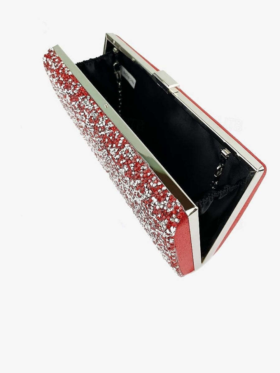 Evening Bags with Rhinestone Chain for Multi Carry in Large Polyester Capacity