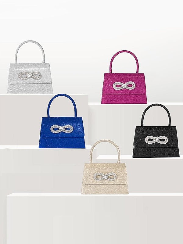 Multi Carry Evening Bags with Solid Color Polyester and Rhinestone Chains
