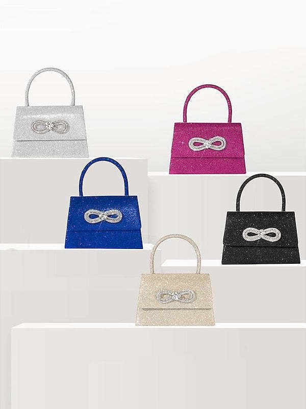 Multi Carry Evening Bags with Solid Color Polyester and Rhinestone Chains